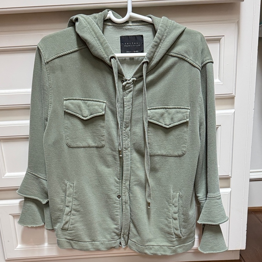 Sanctuary Sage Green Hooded Zip Sweater